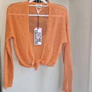 NWT FUTURE COLLECTIVE Orange Open-Knit Women's Cardigan